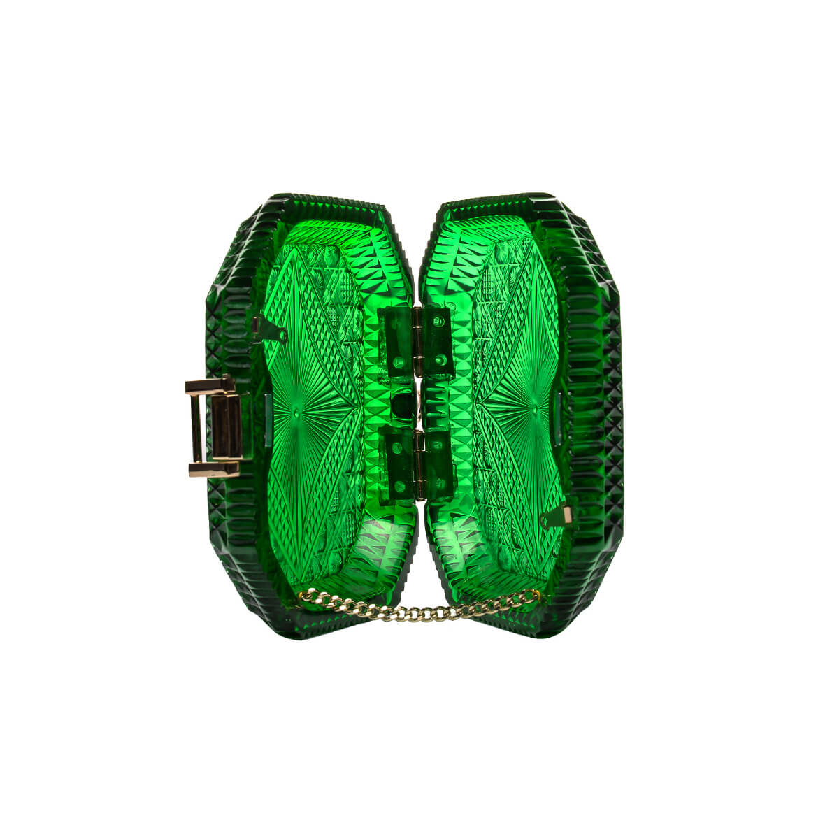 Hand Carved Octagon Clutch Emerald Green