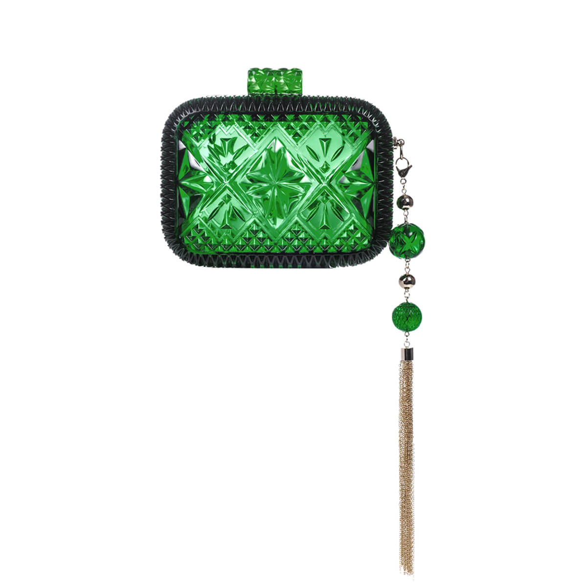 handmade vintage cut glass inspired clutch in green