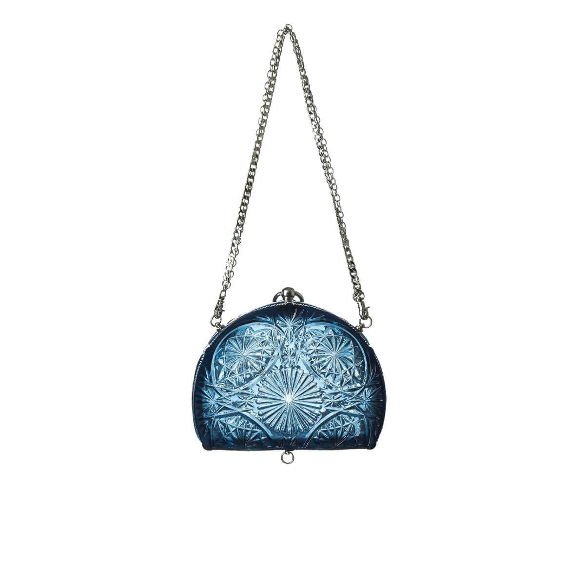 Hand Carved Fan Clutch Classic Blue