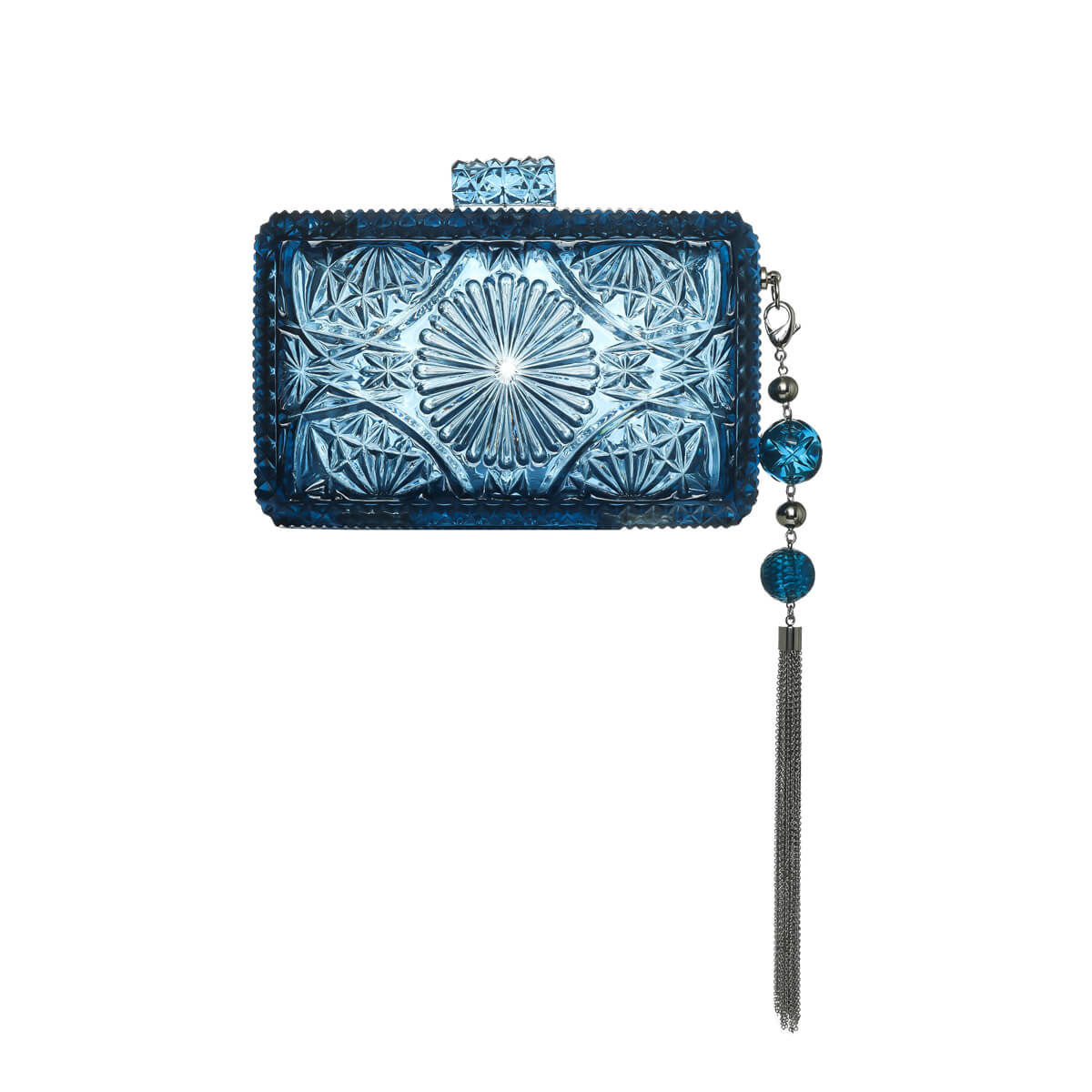 Hand Carved Rectangle Clutch Classic Blue