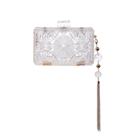 [Restocked] Hand Carved Rectangle Clutch Vintage Clear