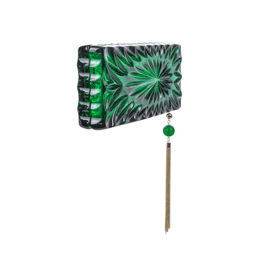 handmade vintage cut glass inspired clutch in green
