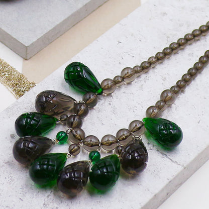 [MADE-TO-ORDER] Etched Teardrop Necklace Emerald Green & Grey