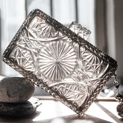 Hand Carved Rectangle Clutch Dark Grey