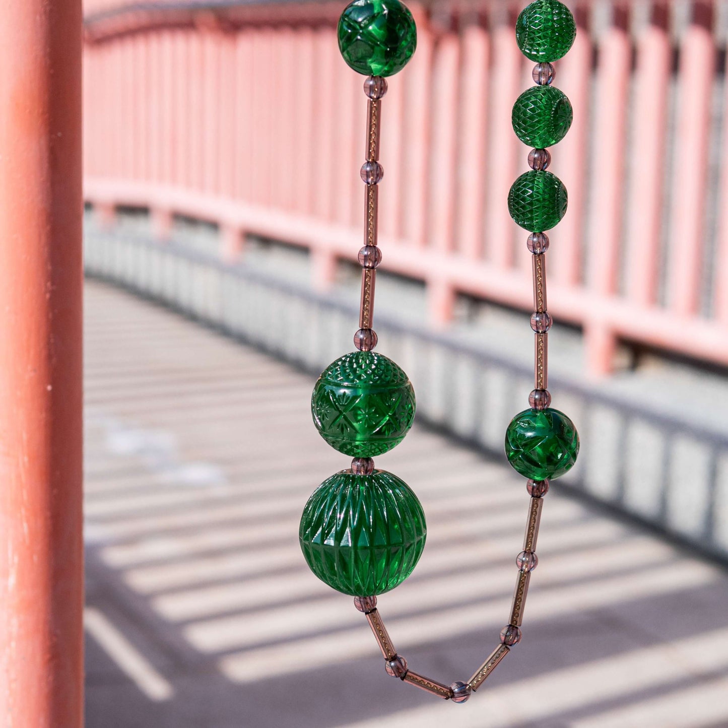 Multi Sphere Necklace Emerald Green & Grey