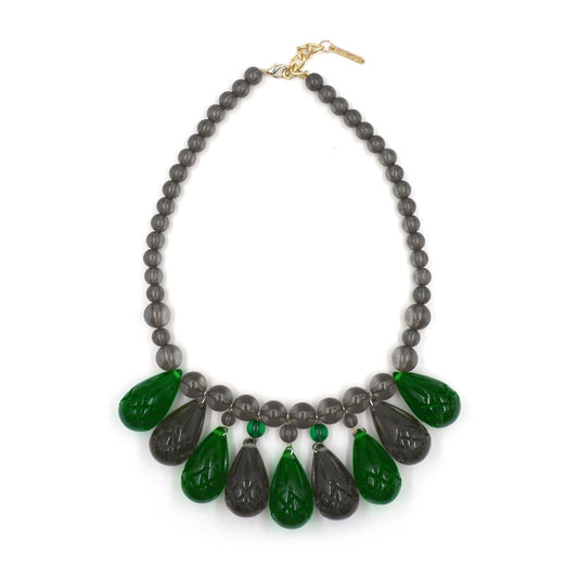 40% OFF Etched Teardrop Necklace Emerald Green & Grey