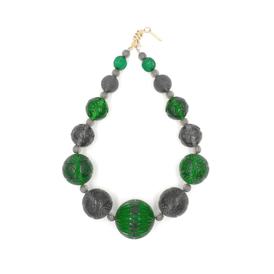 douglaspoon hand carved and polished resin necklace in emerald green & grey
