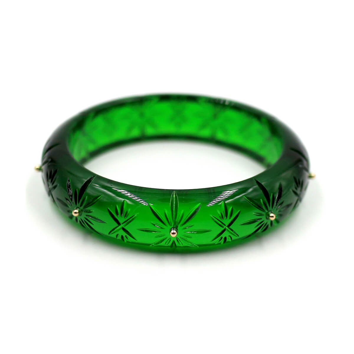douglaspoon hand carved and polished resin bangle in emerald green & grey