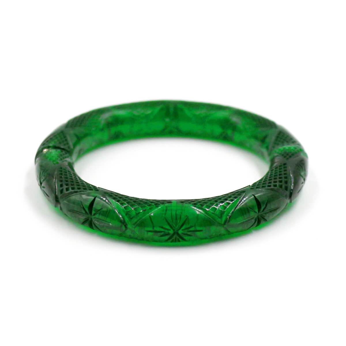 douglaspoon hand carved and polished resin bangle in emerald green