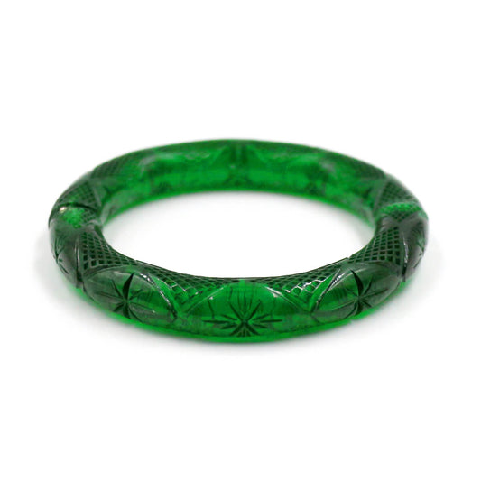 douglaspoon hand carved and polished resin bangle in emerald green