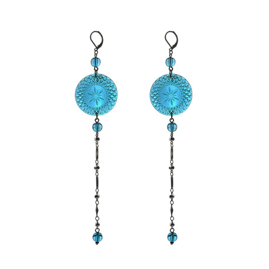 Long String Disc Earrings Aqua