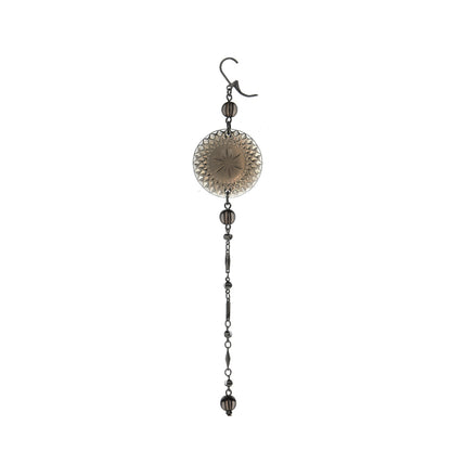 Long String Disc Earrings Dark Grey