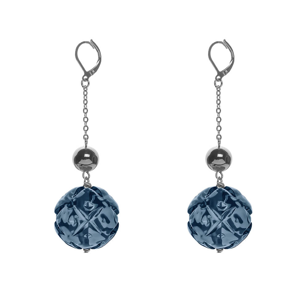 Crystal Ball Drop Earrings Classic Blue