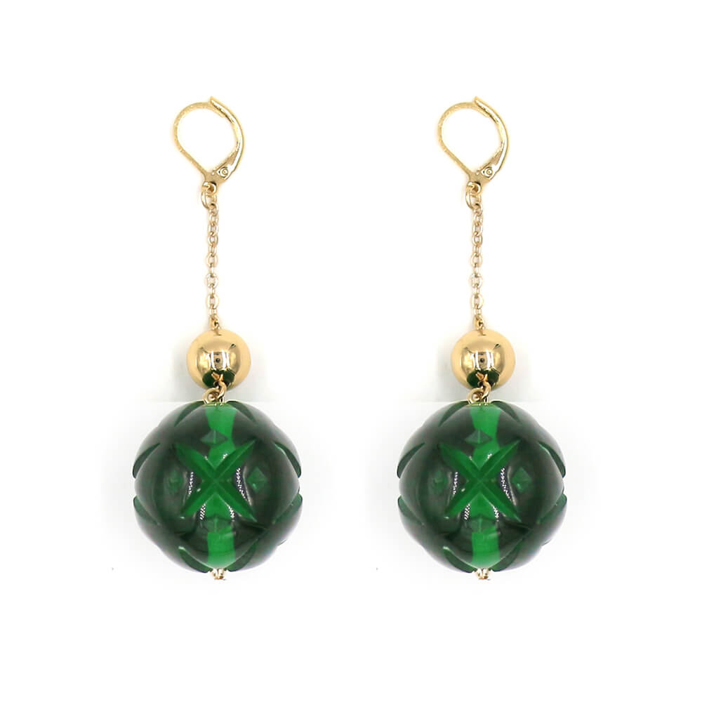 douglaspoon hand carved and polished resin earrings in emerald green