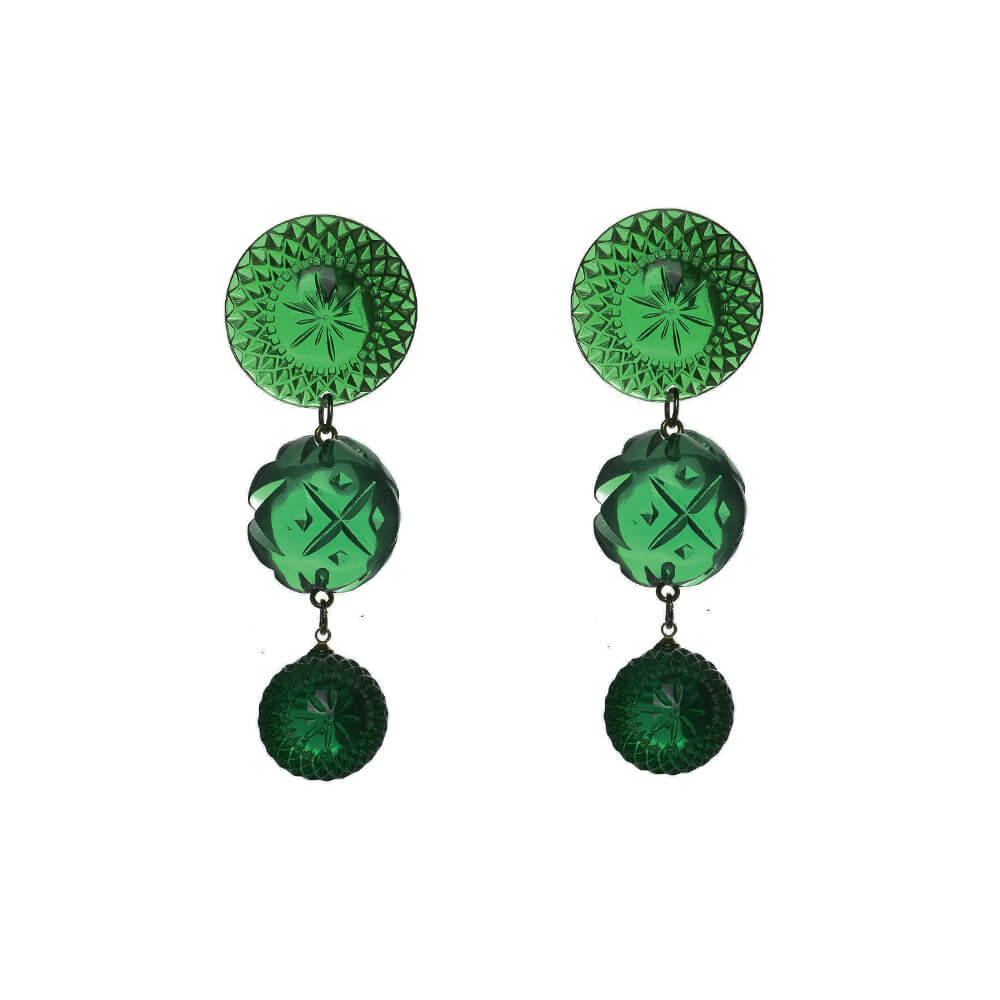 Drip Crystal Stud Earrings Emerald Green