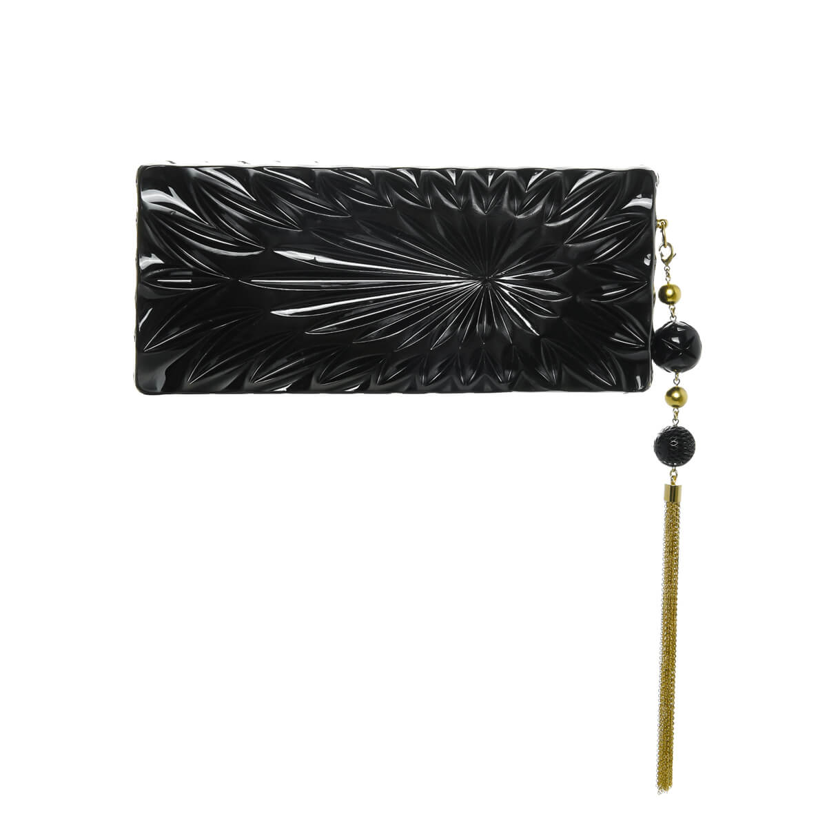 Hand Carved Long Rectangle Clutch Black