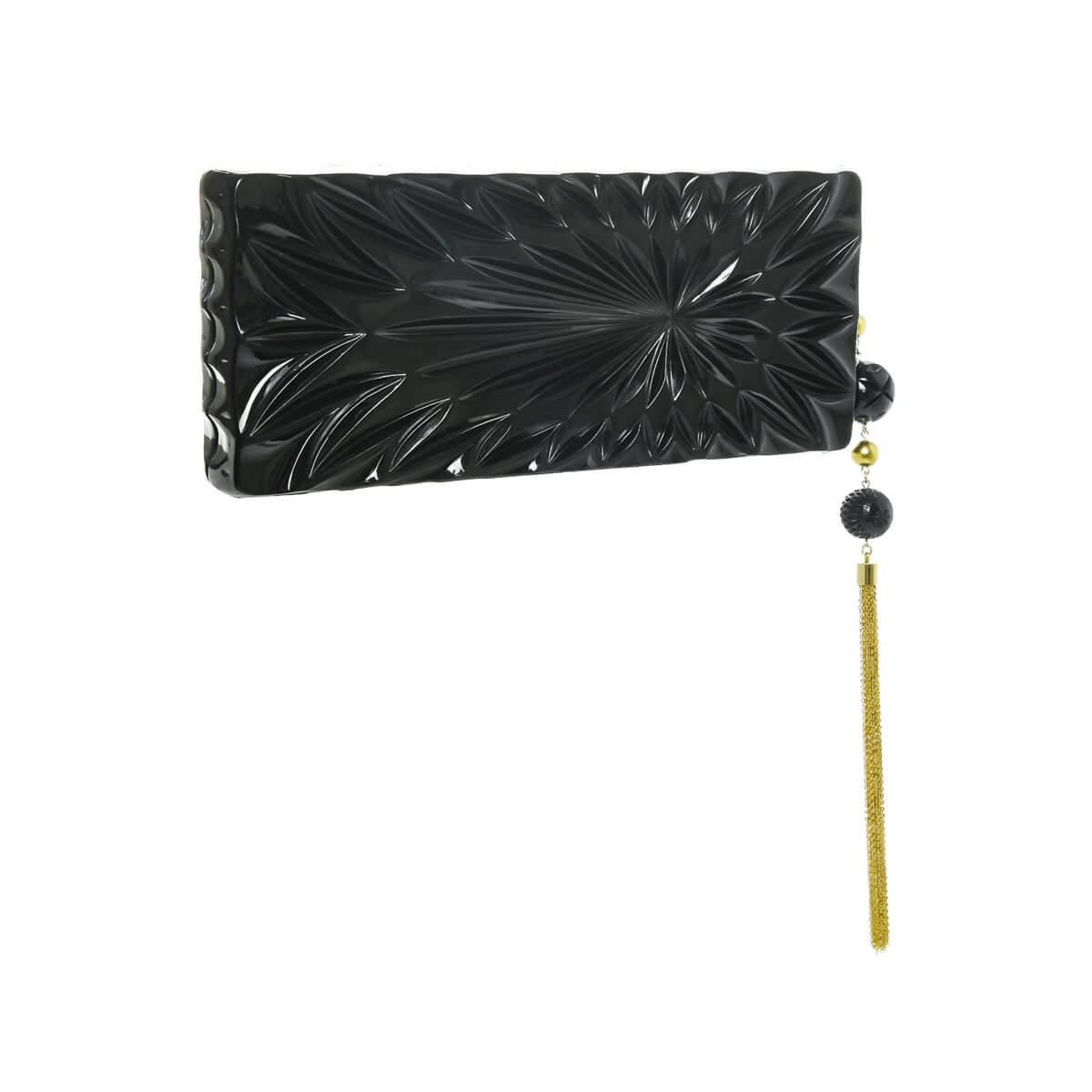Hand Carved Long Rectangle Clutch Black