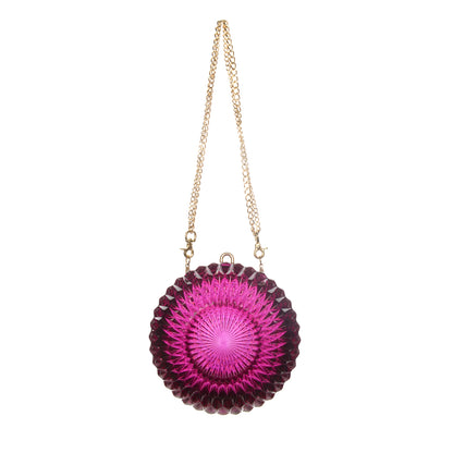 Hand Carved Large Circle Clutch Deep Purple